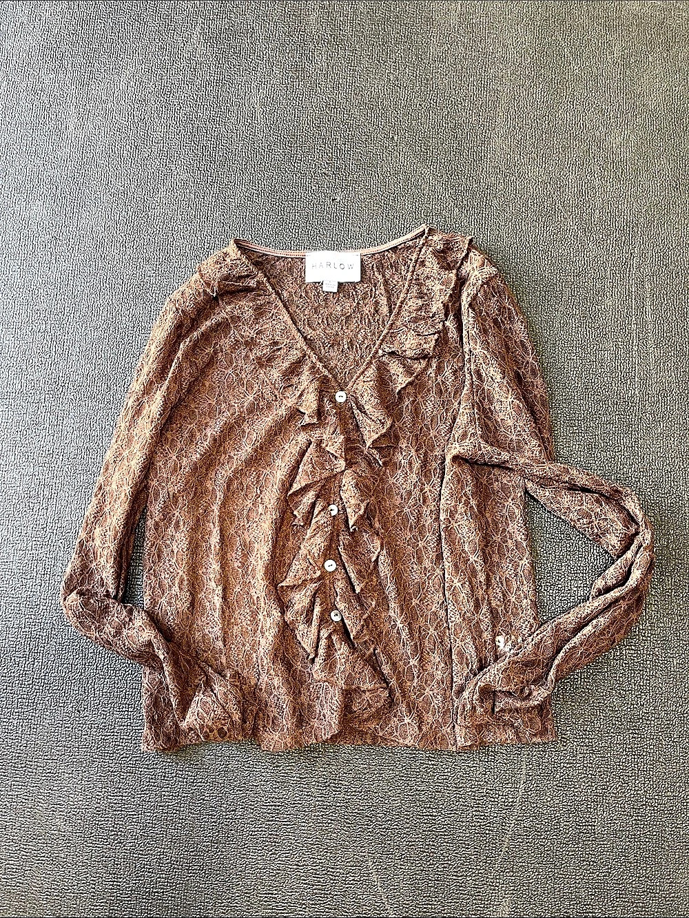 Harlow Chocolate Brown Lace Ruffle Button-Front Top
